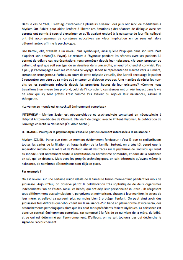 Les conditions de la séparation mère-bébé lors de l'accouchement orientent les psychologues et pédopsychiatres dans leurs thérapies d'enfants 2
